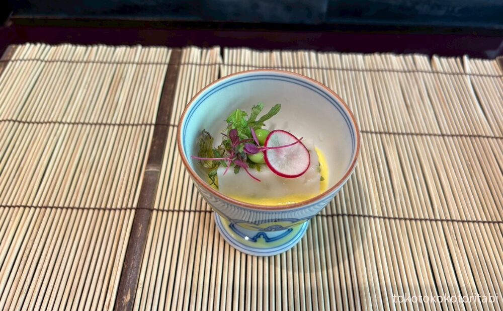 先付け：野菜豆腐　枝豆　玉蜀黍すり流し