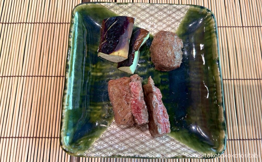 石焼：国産牛ロース　国産牛つくね　茄子