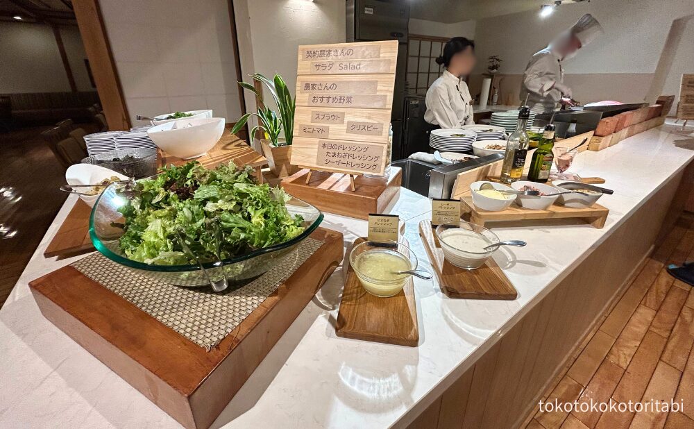 契約農家さんのサラダ/玉ねぎドレッシング/シーザードレッシング/粉チーズ/ベーコン/クルトン