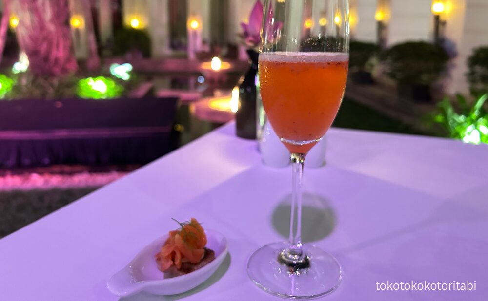 サーモンタルタル/イチゴのノンアルカクテル