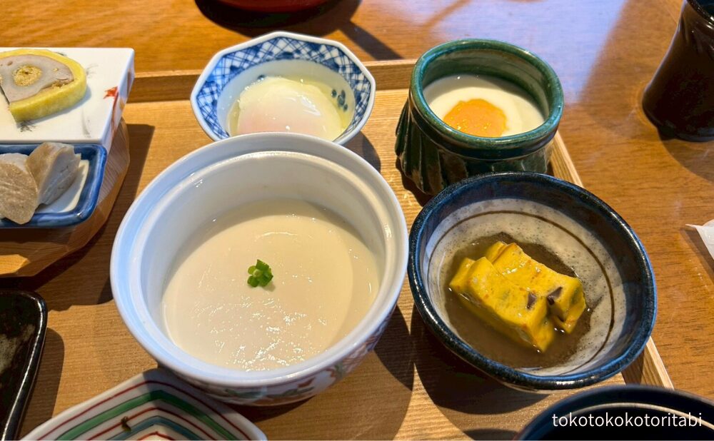 温泉卵/自家製豆腐/袱紗焼き/自家製ヨーグルト