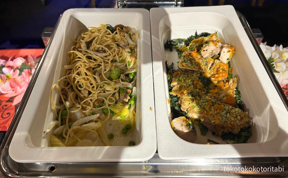 アサリと春野菜のスパゲッティ/鶏肉の香草パン粉焼き